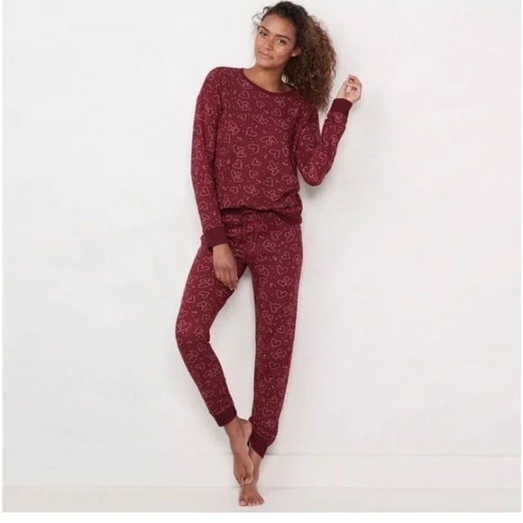LC Lauren Conrad Other - LC Lauren Conrad Maroon Valentine Heart Print Pajama Set